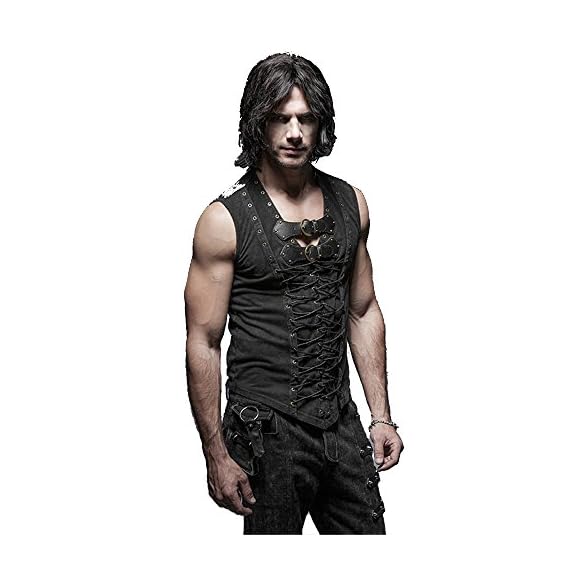 Punk-Rock-Man-Cotton-Leather-Belt-Sleeveless-T-shirt-Front-Strap-Vest-Bandage-Casual-Tank-Tops-S