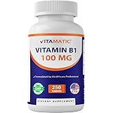 Vitamatic Vitamin B1 100 mg, 250 Tablets, Non-GMO, Thiamine | Support Energy Metabolism &amp; Nervous System Health*, Gluten Free, Made in USA