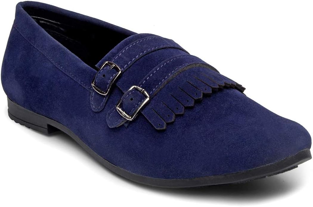 Yard Of Deals Casual Blue Suede Monk Strap Shoes for Men