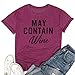 May Contain Wine T Shirt Alcohol Shirts Womens Letter Print Tops Funny Drinking Shirt Casual Short Sleeve Graphic Tees Top (Burgundy, L)