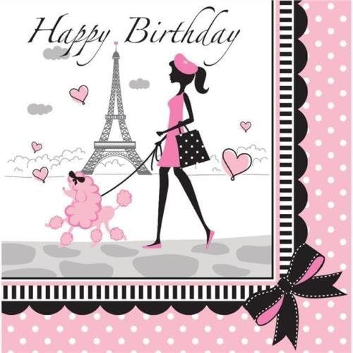 Creative Converting Party in Paris Happy Birthday Paper Lunch Napkins (18 Pack)