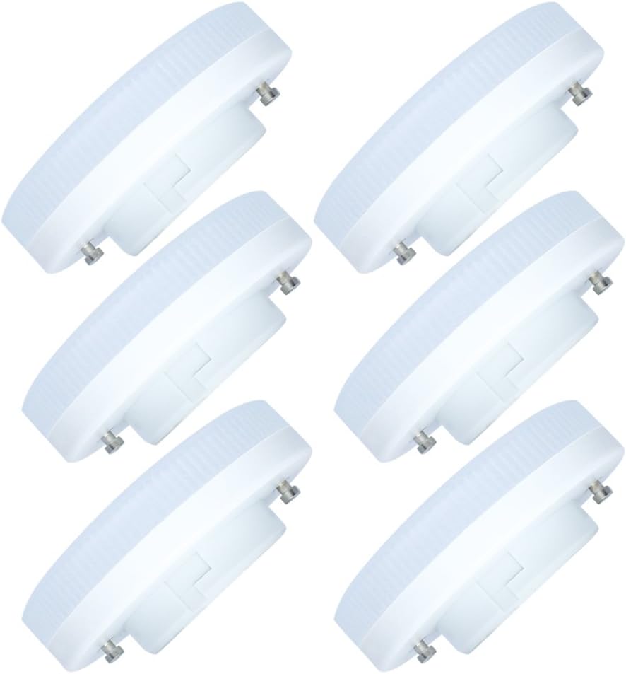 6-Pack Dimmable 9W GX53 LED Bulb Warm White 3000K CFL Replacement GX53 LED Disc Light Bulb for Under Kitchen Cabinet, Wardrobe, Closet, Showcase Lighting [Energy Class A+]