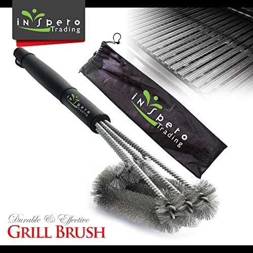 BBQ Grill Brush, Inspero Triple Brush Barbeque Grill Cleaner, Stainless Steel Bristles, Long 18’’ Inch Handle, Durable, Unbreakable, Remove Grime Efficiently, Keep Grill Grates Clean Like New