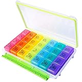 Motech Moisture Resistant 7-Day 28-Cell Pill Organizer Weekly Daily Rainbow Colored Large Medicine Planner Box for Vitamins Fish Oil Supplements Prescription Medication