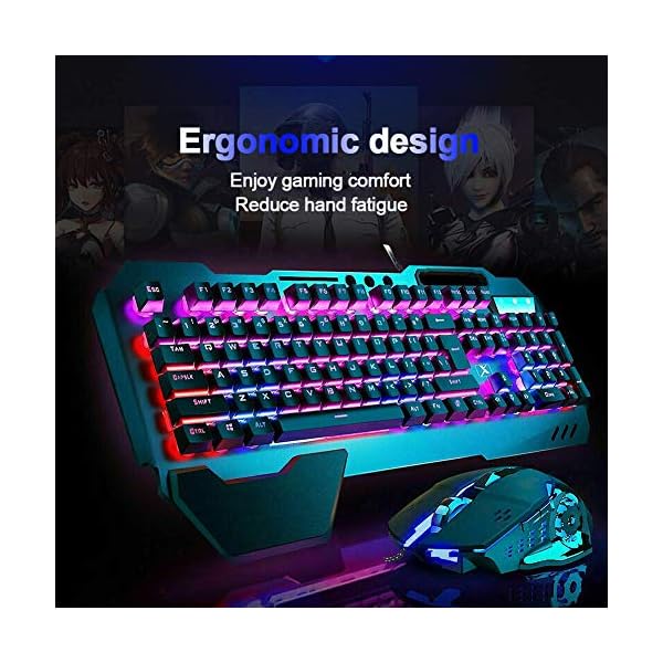 LexonElec-Gaming-Keyboard-and-Mouse-Sets-K618-Wired-RGB-LED-Backlit-104-Keys-Hand-rest-Usb-Gamer-Keyboard-Metal-2400DPI-Optical-6-Buttons-PC-Game-Mouse-Mousepad-For-Laptop-Computer Wired Gaming Keyboard and Mouse Sets RGB LED Backlit Metal Plate 104 Keys Hand rest Usb Gamer Light Up Keyboard 2400DPI…