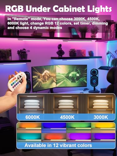 Kasanfe 79-LED Under Cabinet Lights Wireless, RGB Under Cabinet Lighting, Rechargeable Closet Lights Remote, Under Counter Lights Strip for Kitchen Shelf Pantry Desk, 15 Colors(3 Packs)