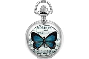 JewelryWe Silver Butterfly Pocket Watch for Women Stylish Quartz Necklace Watch Pendant