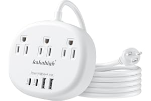 KAKAHIGH Thailand Power Adapter, Thailand Plug Adapter with 3 American Outlets 4 USB Ports (2 USB-C) Total 24W, Type O Plug Adapter and Outlet Converter for USA to Thailand, 4FT