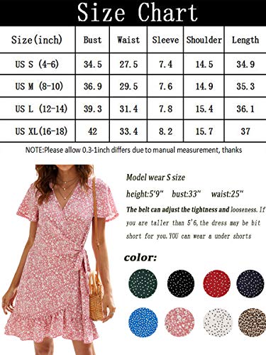 Naggoo Women's Summer Wrap V Neck Polka Dot Print Ruffle Short Sleeve Mini Floral Dress with Belt - Image 7