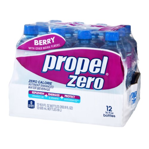 PROPEL ELECTROLYTE ENHANCED WATER SPORTS DRINK, BERRY FLAVORED WATER, ZERO CALORIE & ZERO SUGAR HYDRATION WITH ELECTROLYTES AND VITAMINS C & E, 16.9 FL OZ WATER BOTTLES (12 PACK)