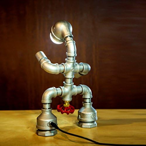 AJZGF Nordic creative lamp LED industrial feng shui pipes iron lamp robot creative gift study bedroom office desk lamp 3W LED light board Table lamp (Color : Warm light 3W)