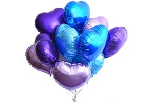 DELIGHTBOX Wedding Birthday Graduation Party Decorations Blue Purple Heart Shaped Foil Balloons 12 Pack 18 inch