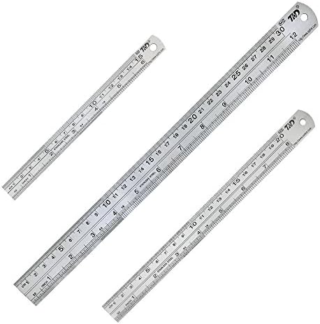 Stainless Steel Ruler 12 Inch + 8 Inch + 6 Inch Office Ruler 3 Pieces Set Metal Rulers Kit for Engineering, Teaching, Office