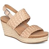 Aetrex Women's Summer Orthopedic Woven Quarter Strap Wedge Sandals - Arch Support Jute Wrapped Platform Wedge Sandals