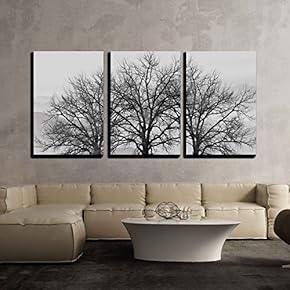3 Piece Canvas Wall Art - Trees in Winter Gray Landscape - Modern Home Art Stretched and Framed Ready to Hang - 16"x24"x3 Panels