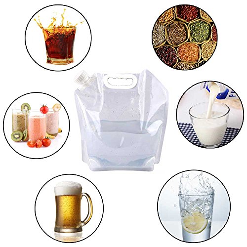 4 x 5 Litres Collapsible Water Jug Container, Freezable, BPA Free Plastic Water Carrier Tank, Outdoor Folding Water Bag for Sport Camping Riding Mountaineer, Food Grade (5L Water Bag+10L Water Bag)