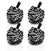 4 Packs Bath Loofahs-Eco-friendly Carbonized Bamboo Bath Shower Sponge Mesh Pouf Loofahs Shower Ball Loofahs Bath Sponge-Exfoliate,Cleanse,Soothe Skin (60g/pcs)