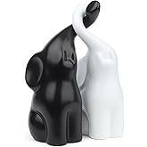 LAIDANLA Black and White Elephants,Modern Ceramic Sculpture Loving Pair Set,6.3inch Elephant Figurine for Decoration Valentine's Day Gifts Brings Good Luck