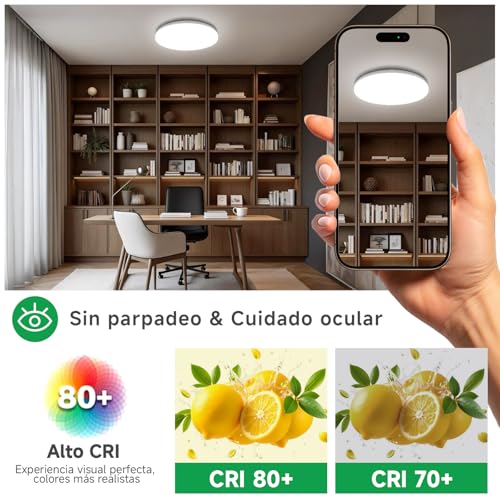 WARMELLE LED Ceiling Light, Ceiling Lamp 3 Temperatures 3000K/4000K/6500K, 17W 2335LM, IP65 Waterproof, Change with Wall Switch, No Flicker CRI>80, for Bathroom, Kitchen, Hallway, Garage, Ø22cm