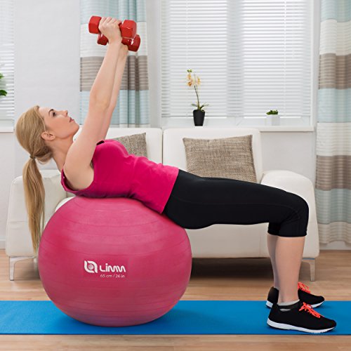 Limm Exercise Ball by for Yoga, Pilates, Stretching and General Fitness - Includes Foot Pump, Starter Guide and Access to Exclusive Members Portal (65cm)