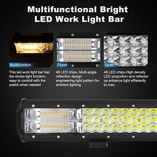 LED Light Bar, AAIWA Strobe LED Bar 288W Off Road Lights 20 Inch Triple Row Driving Light Spot Flood Combo Beam LED Work Light with Wiring Harness Kit for Trucks Tractor Boat Lights