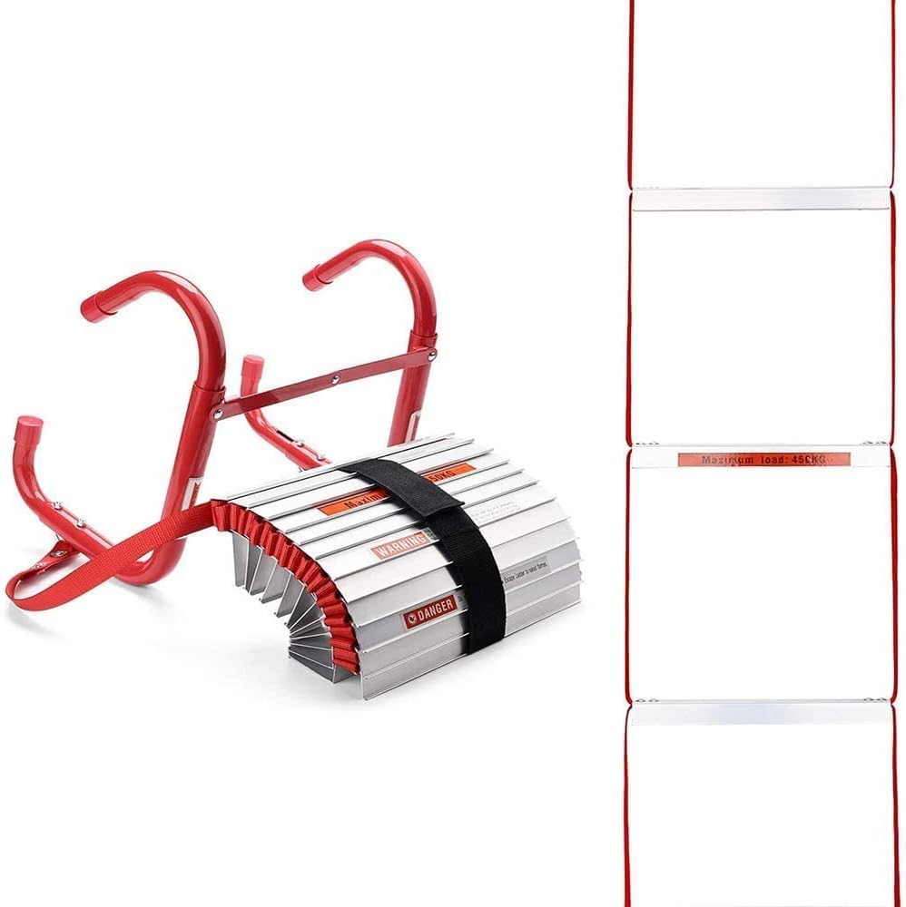 13 Feet Retractable Fire Escape Ladder - Portable Two-Story Emergency Kiddie Safety Window Ladder with Wide Steps, Center Support, & Anti-Slip Rungs: Kitchen & Dining