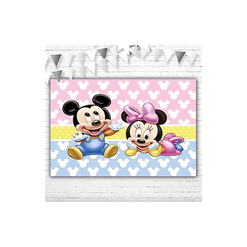 Mickey and Minnie Mouse Gender Reveal Backdrops 5×3 Pink and Blue Backdrop Baby Shower for Boy or Girl Vinyl Happy 1st…
