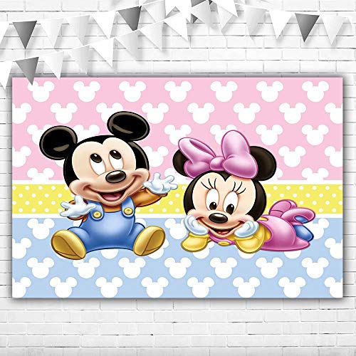 Mickey and Minnie Mouse Gender Reveal Backdrops 5×3 Pink and Blue Backdrop Baby Shower for Boy or Girl Vinyl Happy 1st…