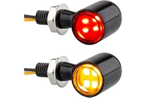 HAZAWA Motorcycle LED Mini Blinkers Small Turn Signals Light Micro Front Rear Indicator Compatible with Harley Davidson Honda Triumph Cruiser Choppers Street Bike (Smoke-Red&Amber)