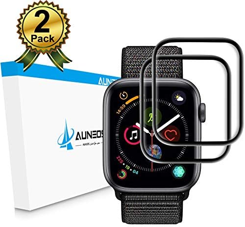 Apple Watch Screen Protector Series 4 [2 Pack] [Align Tool] AUNEOS Series 4 44mm Screen Protector for Apple Watch [Case Friendly] 3D Curved Glass for Apple Watch 4 (44mm, Black)