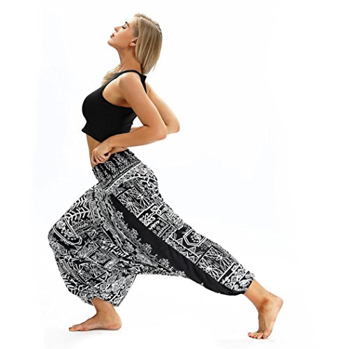 Yoga Pants,Women Casual Loose Yoga Trousers Baggy Boho Aladdin Jumpsuit Harem Pants (Black, Free Size) - Thumbnail 4