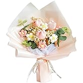 Chordobe Crochet Flower Tulip Bouquet: Handmade Artificial Flower Knitted Sunflower Bouquet for Festival Wedding Graduation Anniversary (Pink)