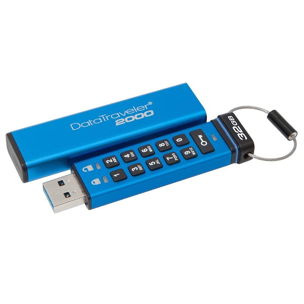 Kingston DT2000/32GB DT2000/32 GB Data Traveler 2000 Encrypted USB 3.0 with Keypad, Blue