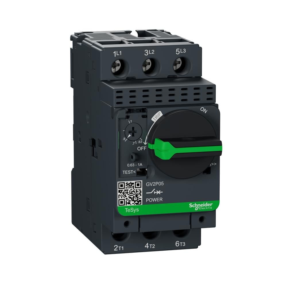 Schneider Electric Motor circuit breaker, TeSys GV2, 3P, 0.63-1 A, thermal magnetic, screw clamp terminals