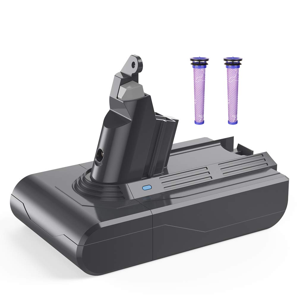 6000mAh Dyson V6 Battery, FLYLINKTECH Dyson V6 Battery Replacement Compatible with V6 Absolute, Animal, Motorhead, Total Clean SV03 SV04 SV05 SV06 SV07 SV09 DC58 DC59 DC61 DC62 DC72 DC74 & 2 Filters