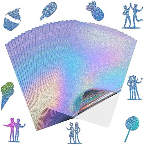 20 Sheets Holographic Sticker Paper, Water, Premium, Clear Printing Oil Tear Resistant Rainbow Sticker For Inkjet A4