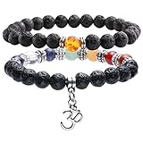 Jovivi 2pcs 7 Chakras Bracelet Lava Rock Stone Crystal Reiki Healing Balancing Natural Gemstone Round Beads for Essential Oil w/Box,Various Sets