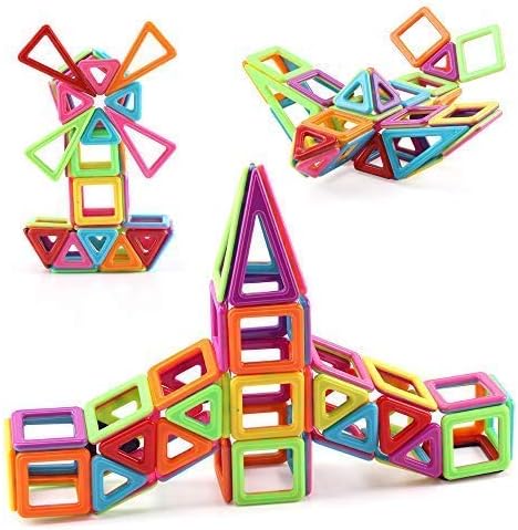 Bumblebee Kids Mini Magnetic Blocks - 64 pcs Set & Storage Box - 3D Building Educational Toys for Boys and Girls - Great for 3+ Years Old Toddlers and Kids-Tiles with Innovative Build Magnets