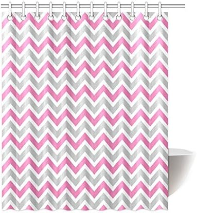 Gray and White Pink Chevron Stripe Pattern Waterproof Bathroom decor Fabric Shower Curtain -Polyester Fabric 60 x 72 inches