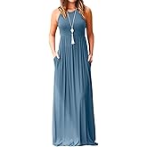 EUOVMY Women's Sleeveless Dress Casual Plain Loose Summer Long Maxi Dresses with Pockets
