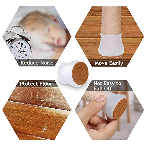 Silicone Chair Leg Floor Protectors 32 Pcs, Chair Leg Caps with Felt