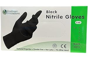 Black Nitrile Disposable Gloves 5 Mil - Food Safe, Tear Resistant, Latex & Powder Free, Durable, Multi-Purpose (100 Pack)
