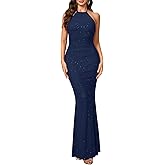 Parthea Women's Sexy Sequin Bodycon Backless Sparkly Mesh Evening Party Elegant Maxi Dresses