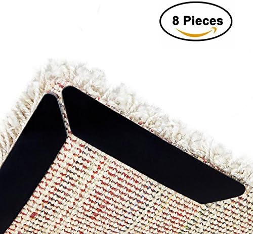 Rug Grippers by VPAL, 8 pcs Black Anti Curling Rug Gripper for Hardwood Floor, Super-Grip Non-Slip Area Rug Pad for any hard Surface Floor, Keeps Your Rugs Safe and in Place