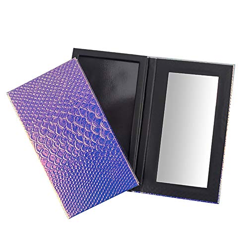 TUOKING Magnetic Makeup Palette with Mirror, Empty Storage Box with 20Pcs Metal Stickers for Eyeshadows Powder Highlighter, Holographic Mermaid Style
