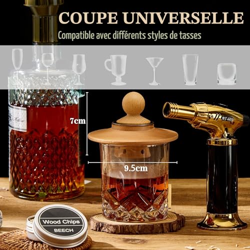 Whisky Cocktail Smoker Kit with 4 Granite Stones for Men Gift | Gift Idea for Men Birthday, Whiskey Box, 6 Wood Chips, Bourbon, Old Fashioned, Home Bar, Butane Free