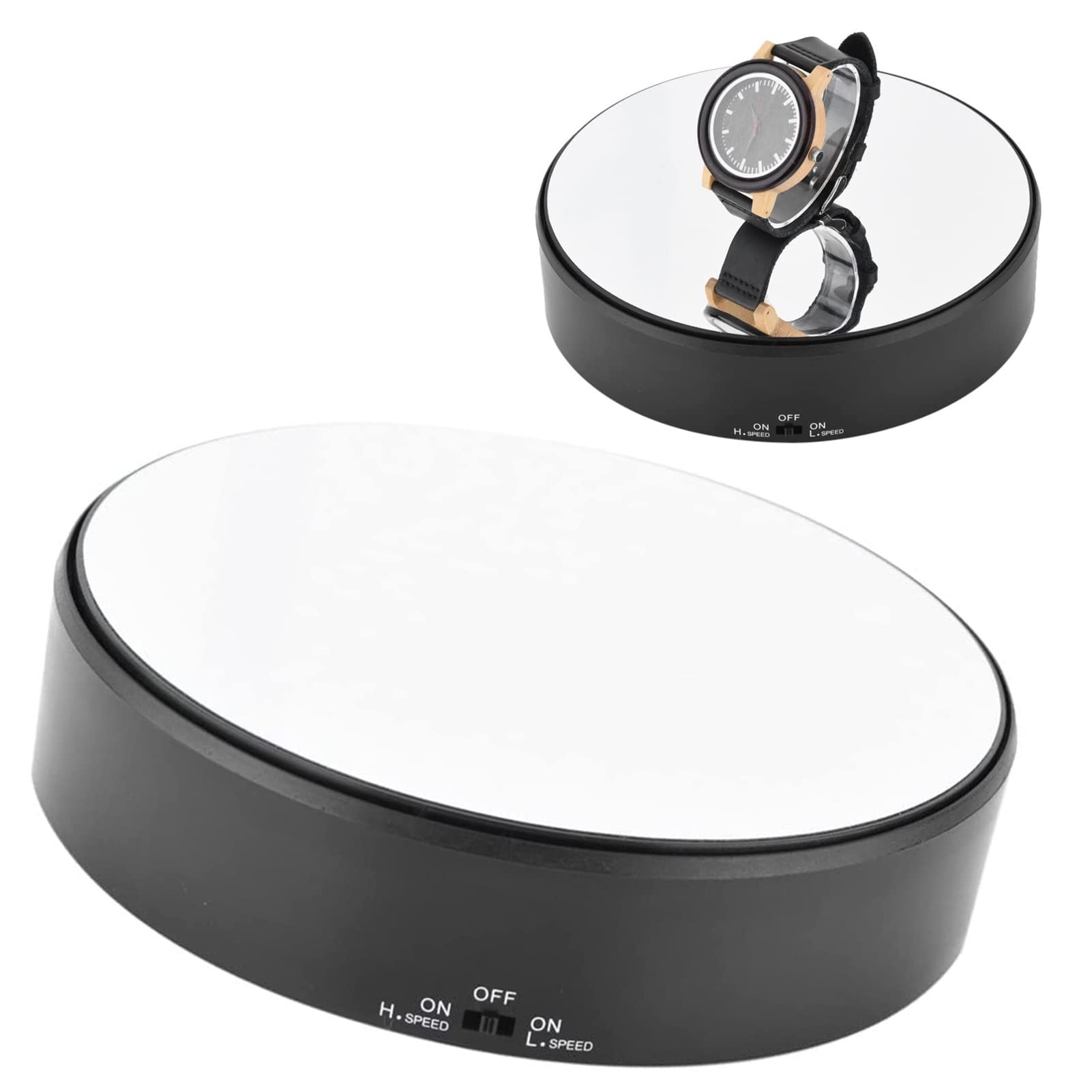 GOTOTOP Rotary Display Stand 18cm Mirror 360° Rotating Revolving Platform Adjustable Rotating Speed Turntable Jewelry Show Watch Toy Holder Turntable for Necklace Bracelet