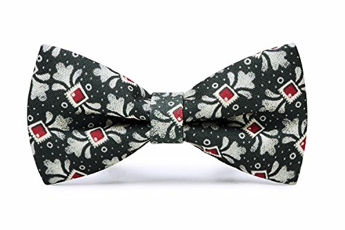Solatin Mens Pre-Tied Satin Bowtie Adjustable Length Solid Color Patterned bow tie (A13 Blackish green flower)