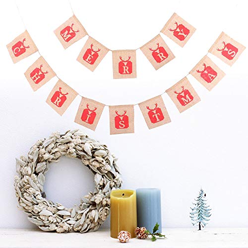 Zpisf Merry Christmas Jute Burlap Banners Christmas Banner Elk