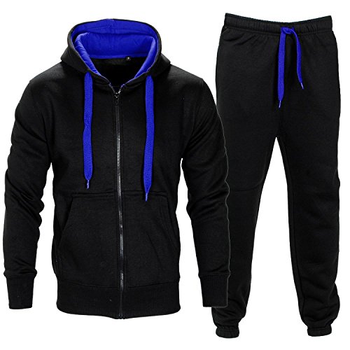 NOROZE Mens Fleece Warm Sports Jogging Tracksuit Top & Bottoms (Contrast String)